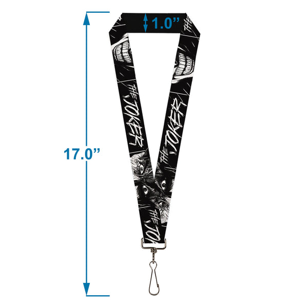 Buckle-Down Lanyard - 1.0" - THE JOKER Smiling Eyes Sketch Close-Up Black/White