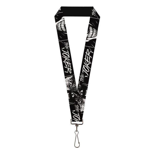 Buckle-Down Lanyard - 1.0" - THE JOKER Smiling Eyes Sketch Close-Up Black/White