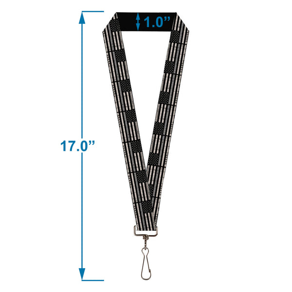 Buckle-Down Lanyard - 1.0" - Thin Gray Line Flag Weathered Black/Grays