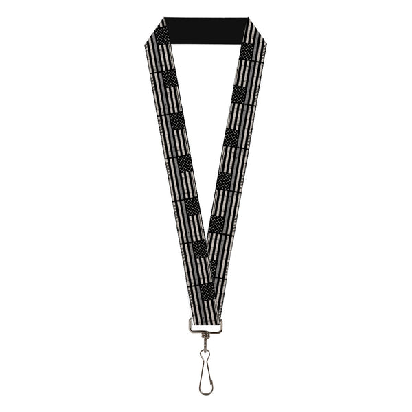 Buckle-Down Lanyard - 1.0" - Thin Gray Line Flag Weathered Black/Grays