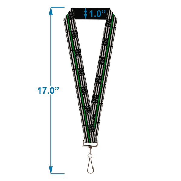 Buckle-Down Lanyard - 1.0" - Thin Green Line Flag Weathered Black/Gray/Green