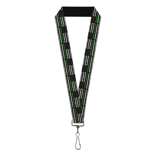 Buckle-Down Lanyard - 1.0" - Thin Green Line Flag Weathered Black/Gray/Green