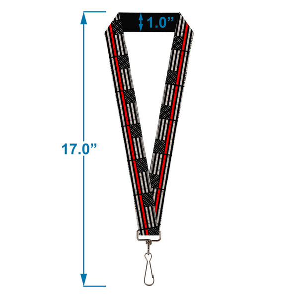Buckle-Down Lanyard - 1.0" - Thin Red Line Flag Weathered Black/Gray/Red