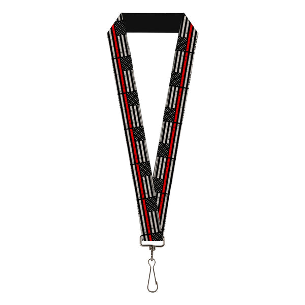 Buckle-Down Lanyard - 1.0" - Thin Red Line Flag Weathered Black/Gray/Red