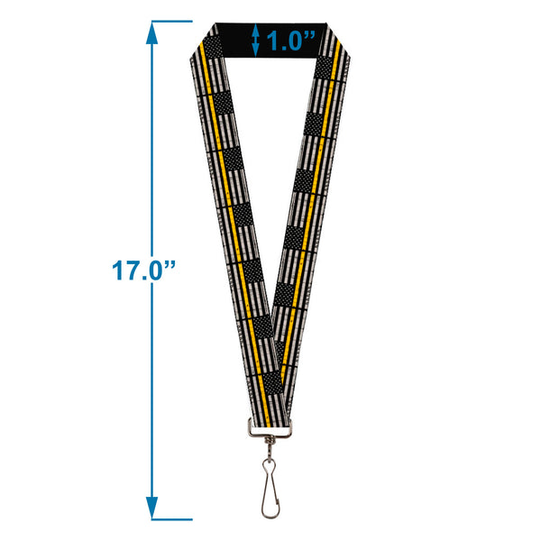 Buckle-Down Lanyard - 1.0" - Thin Yellow Line Flag Weathered Black/Gray/Yellow