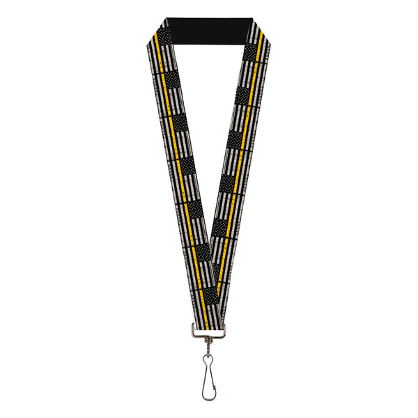 Buckle-Down Lanyard - 1.0" - Thin Yellow Line Flag Weathered Black/Gray/Yellow
