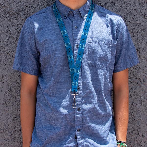 Buckle-Down Lanyard - 1.0" - This Is Fine Japanese Question Hound Flame Blue/Black/White