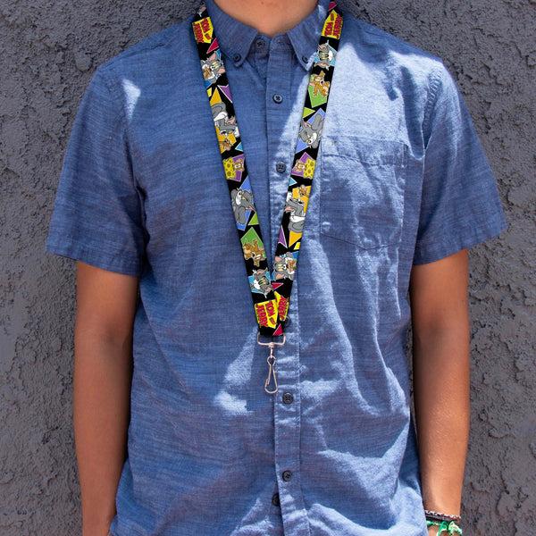 Buckle-Down Lanyard - 1.0" - TOM & JERRY Poses Black Multi Color