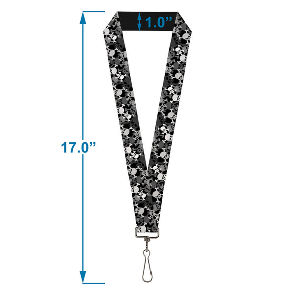 Buckle-Down Lanyard - 1.0" - Top Skulls Stacked Black Gray White