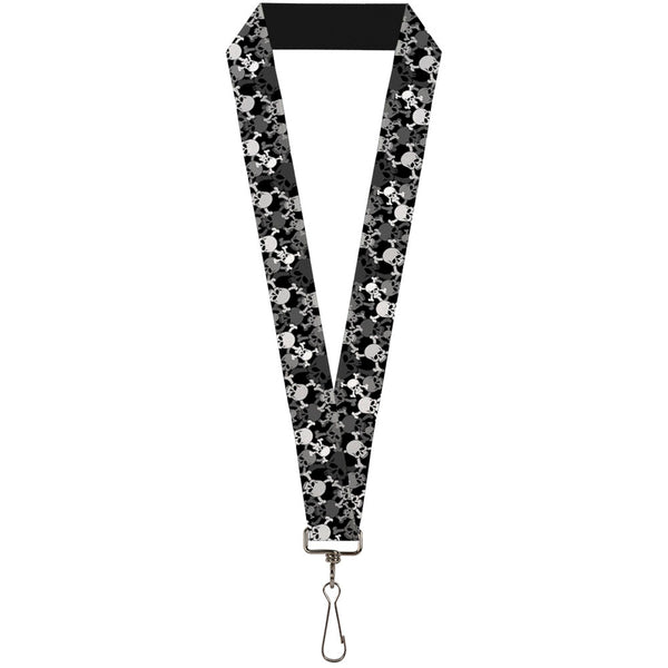 Buckle-Down Lanyard - 1.0" - Top Skulls Stacked Black Gray White
