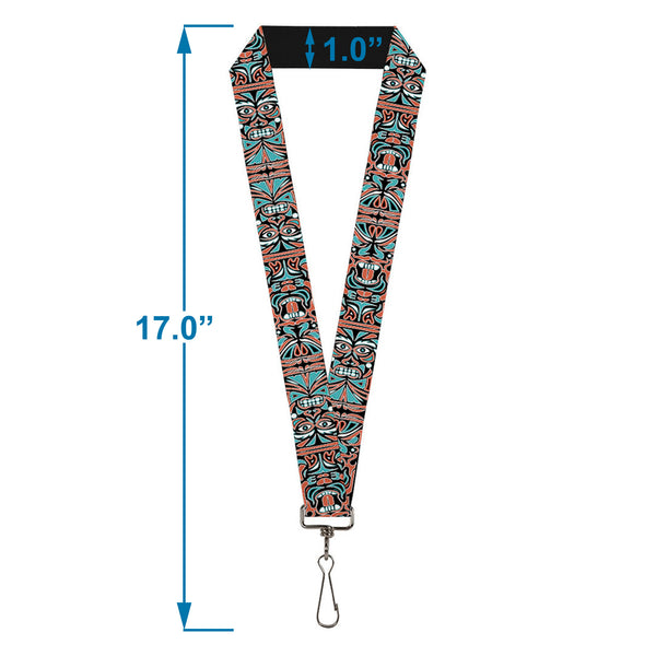Buckle-Down Lanyard - 1.0" - Totem Carvings Black White Orange Turquoise