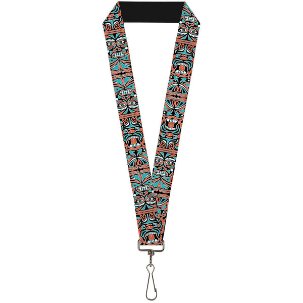 Buckle-Down Lanyard - 1.0" - Totem Carvings Black White Orange Turquoise
