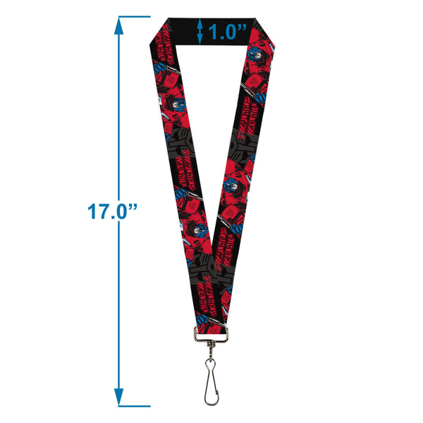 Buckle-Down Lanyard - 1.0" - Transformers Generations Optimus Prime Pose And Autobot Icon Black/Gray/Red
