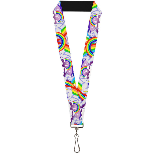 Buckle-Down Lanyard - 1.0" - Unicorns in Rainbows w Sparkles Purple