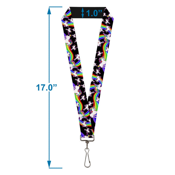 Buckle-Down Lanyard - 1.0" - Unicorns Rainbow Swirl Black