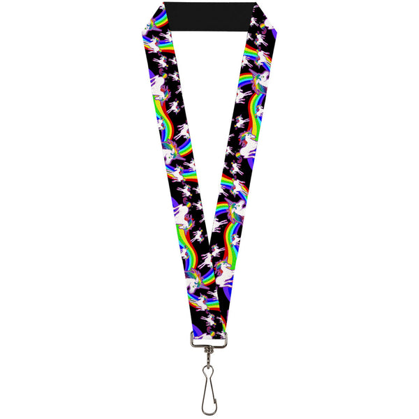 Buckle-Down Lanyard - 1.0" - Unicorns Rainbow Swirl Black