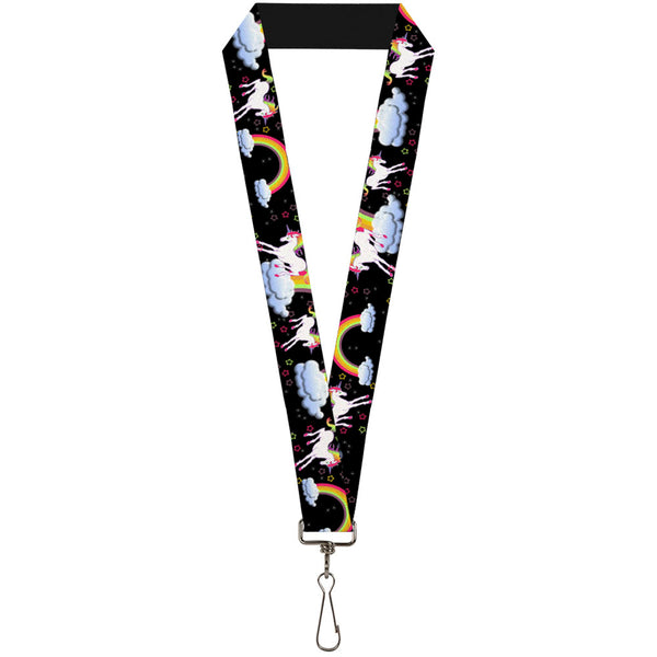 Buckle-Down Lanyard - 1.0" - Unicorns Rainbows Stars Black