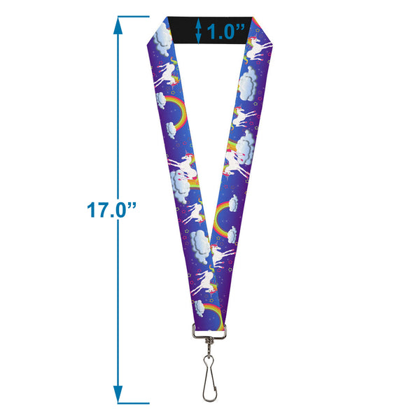 Buckle-Down Lanyard - 1.0" - Unicorns Rainbows Stars Blue Purple