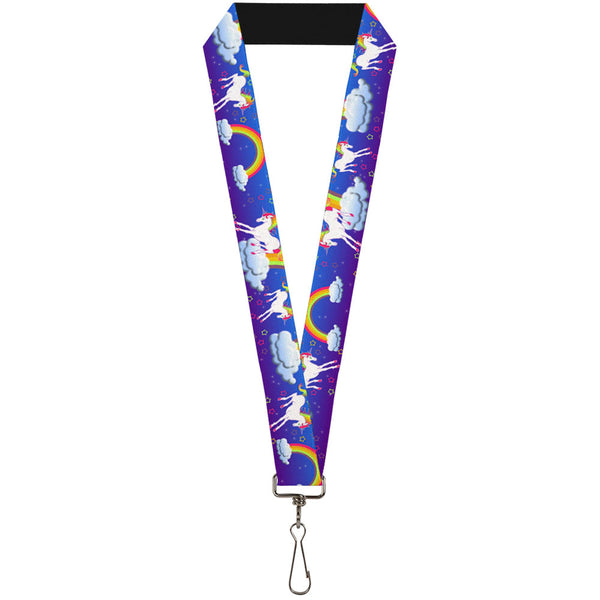 Buckle-Down Lanyard - 1.0" - Unicorns Rainbows Stars Blue Purple