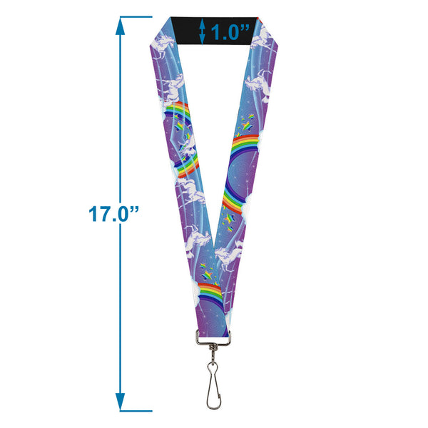 Buckle-Down Lanyard - 1.0" - Unicorns Rainbows Stars Blue Rainbow White