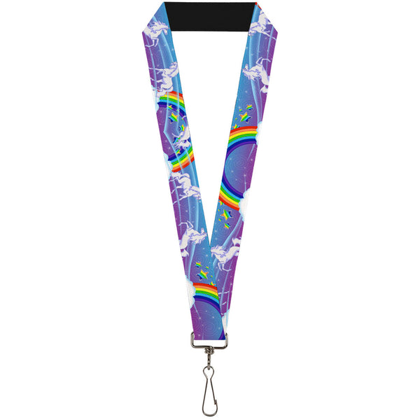 Buckle-Down Lanyard - 1.0" - Unicorns Rainbows Stars Blue Rainbow White