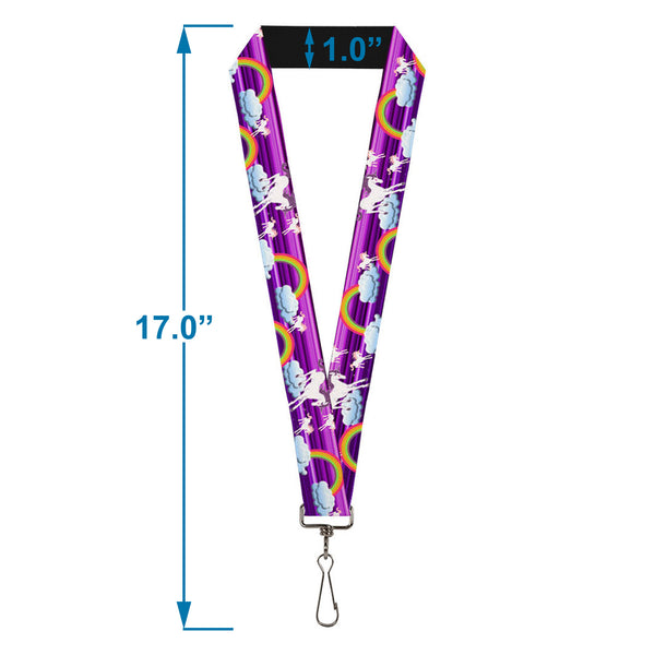 Buckle-Down Lanyard - 1.0" - Unicorns Rainbows W Stripes Purple