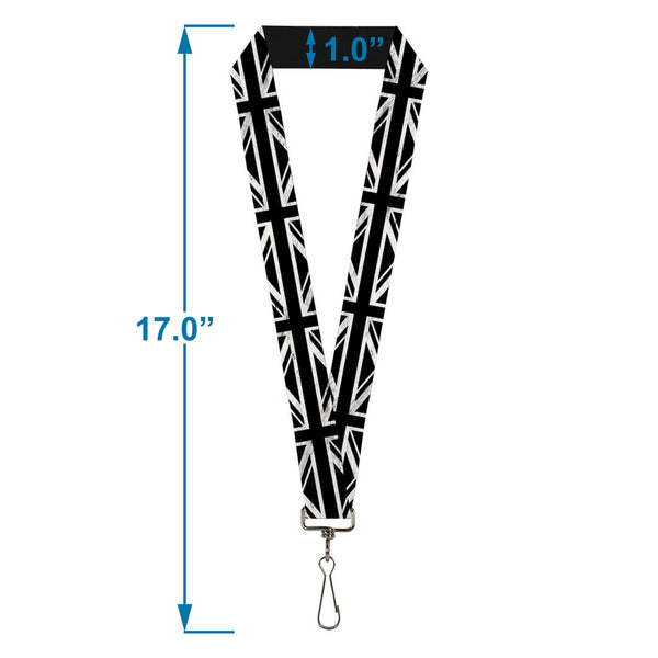 Buckle-Down Lanyard - 1.0" - Union Jack Distressed Black White