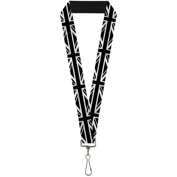 Buckle-Down Lanyard - 1.0" - Union Jack Distressed Black White