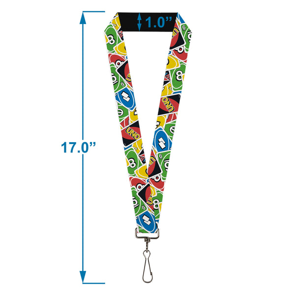 Buckle-Down Lanyard - 1.0" - UNO Cards Stacked Collage Multi Color