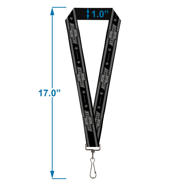 Buckle-Down Lanyard - 1.0" - Vintage CHEVROLET 1934 Bowtie Logo Stars Stripe Black Grays
