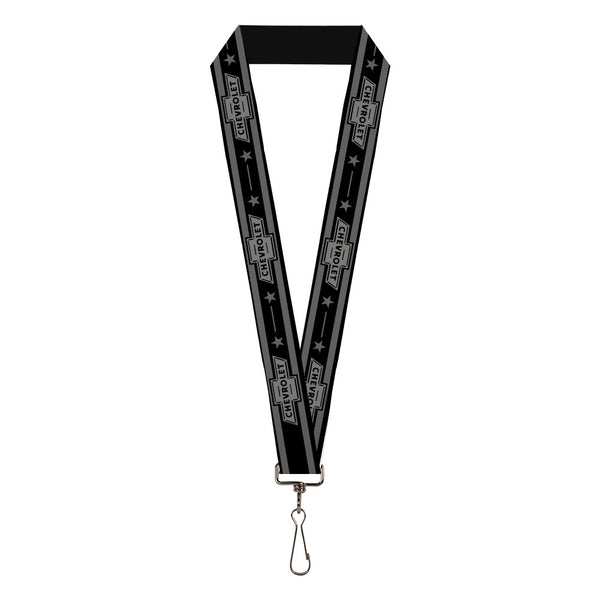 Buckle-Down Lanyard - 1.0" - Vintage CHEVROLET 1934 Bowtie Logo Stars Stripe Black Grays