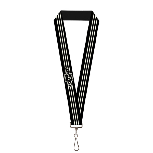 Buckle-Down Lanyard - 1.0" - Vintage CHEVROLET Bowtie 3-Stripe Black Ivory