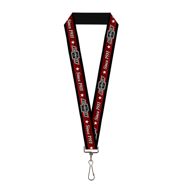 Buckle-Down Lanyard - 1.0" - Vintage CHEVROLET Bowtie SINCE 1911 Stars Stripe Black Red Ivory