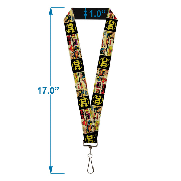 Buckle-Down Lanyard - 1.0" - Vintage DC Comics Superhero And Logos Collage Black