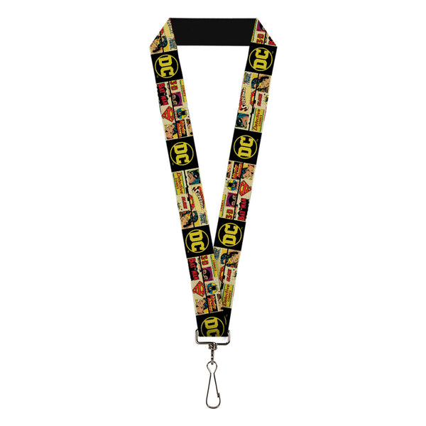 Buckle-Down Lanyard - 1.0" - Vintage DC Comics Superhero and Logos Collage Black