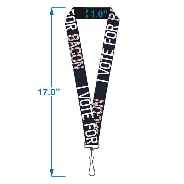 Buckle-Down Lanyard - 1.0" - VOTE FOR BACON Black White Bacon
