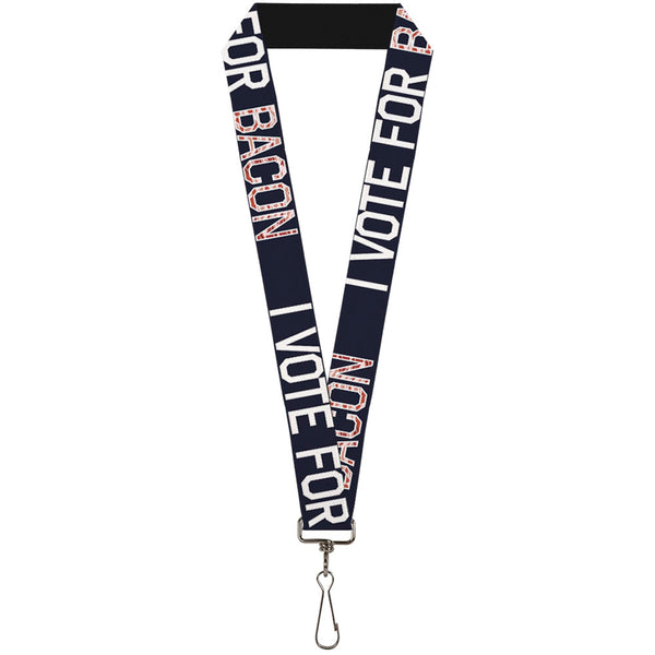 Buckle-Down Lanyard - 1.0" - VOTE FOR BACON Black White Bacon