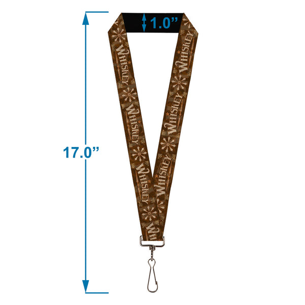 Buckle-Down Lanyard - 1.0" - Western WHISKEY Star With Text Shadow Repeat Browns Tan