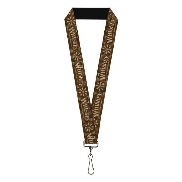 Buckle-Down Lanyard - 1.0" - Western WHISKEY Star with Text Shadow Repeat Browns Tan