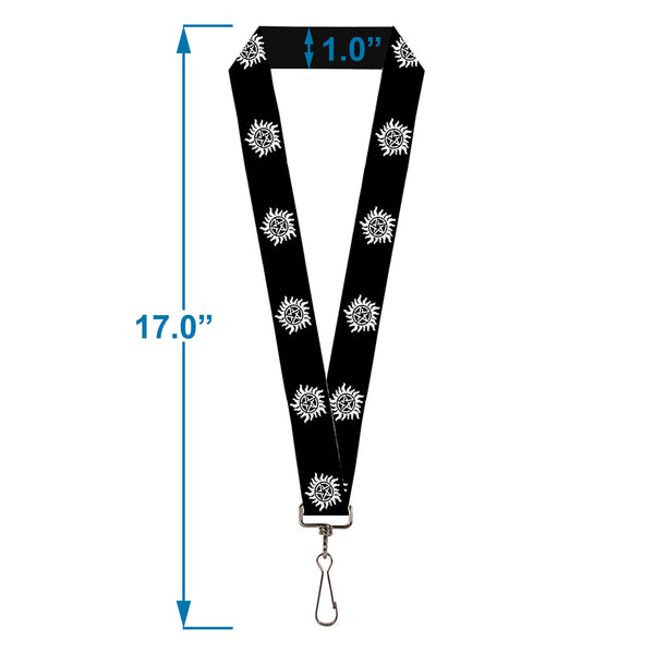 Buckle-Down Lanyard - 1.0" - Winchester Pentagram Repeat Black White