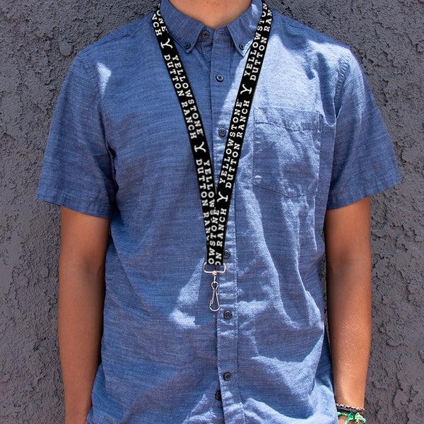 Buckle-Down Lanyard - 1.0" - YELLOWSTONE DUTTON RANCH And Logo Black/White