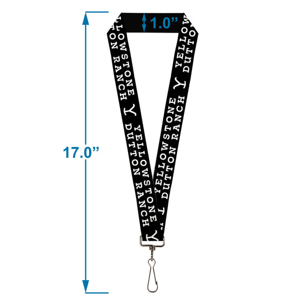 Buckle-Down Lanyard - 1.0" - YELLOWSTONE DUTTON RANCH And Logo Black/White