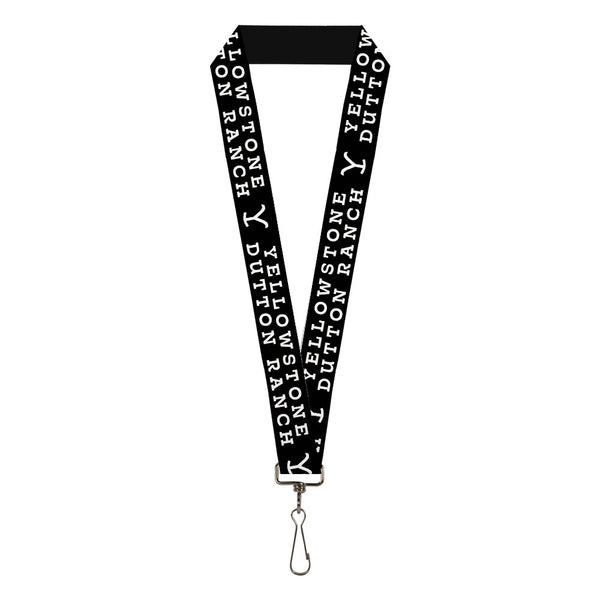 Buckle-Down Lanyard - 1.0" - YELLOWSTONE DUTTON RANCH and Logo Black/White