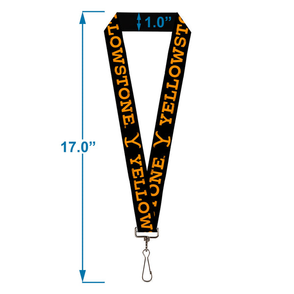 Buckle-Down Lanyard - 1.0" - YELLOWSTONE Text And Y Logo Weathered Black/Orange