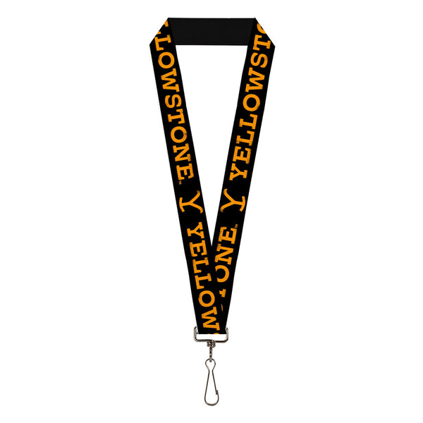 Buckle-Down Lanyard - 1.0" - YELLOWSTONE Text and Y Logo Weathered Black/Orange