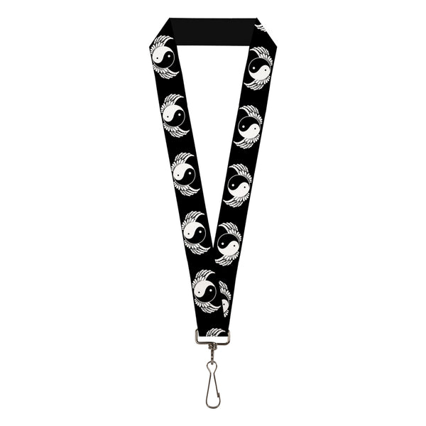 Buckle-Down Lanyard - 1.0" - Yin Yang w Wings Black White