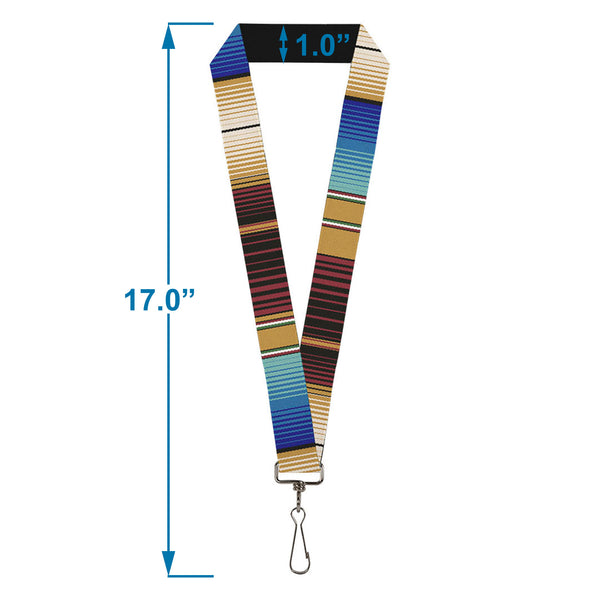 Buckle-Down Lanyard - 1.0" - Zarape6 Vertical Stripe Gold Blues Black Red