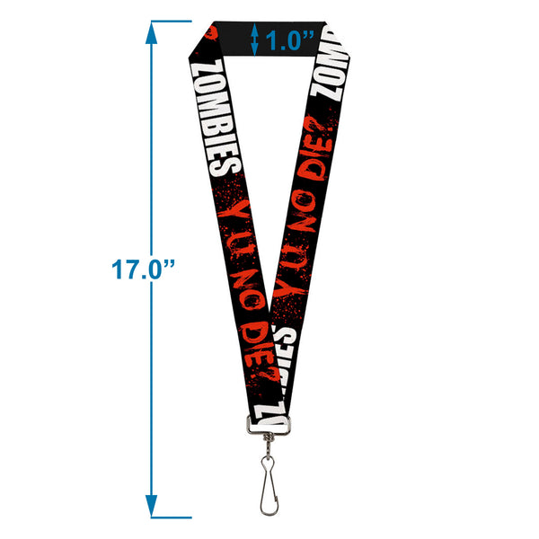 Buckle-Down Lanyard - 1.0" - Zombies Y U NO DIE Black White Red