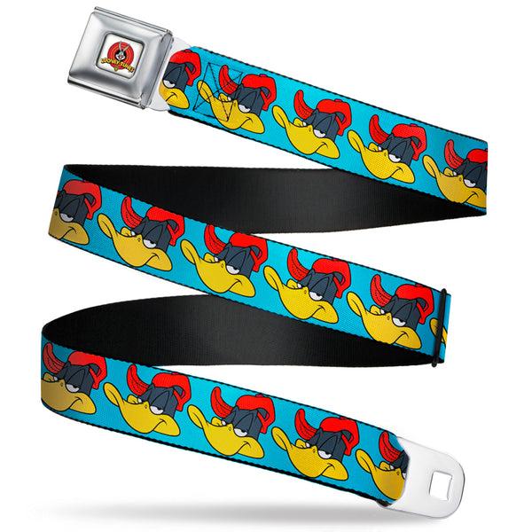 Buckle-Down Looney Tunes Logo Full Color White Seatbelt Belt - Daffy Duck Hip Hop Expression Turquoise Webbing