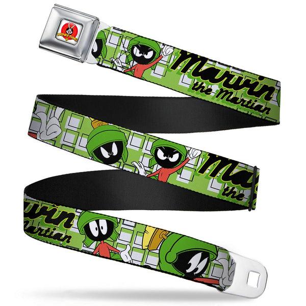 Buckle-Down Looney Tunes Logo Full Color White Seatbelt Belt - MARVIN THE MARTIAN w/Poses White/Green Webbing Buckle-Down Looney Tunes Logo Full Color White Seatbelt Belt - MARVIN THE MARTIAN w/Poses White/Green Webbing